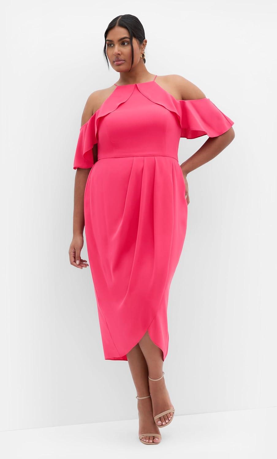 image:imageCity Chic Plus Size Dress Love Siren Ruffle ShoulderRaspberry