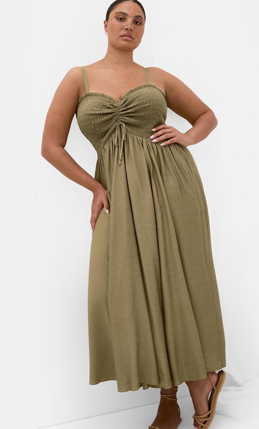 image:imageCity Chic Plus Size Dress Maui Shirred MaxiKhaki