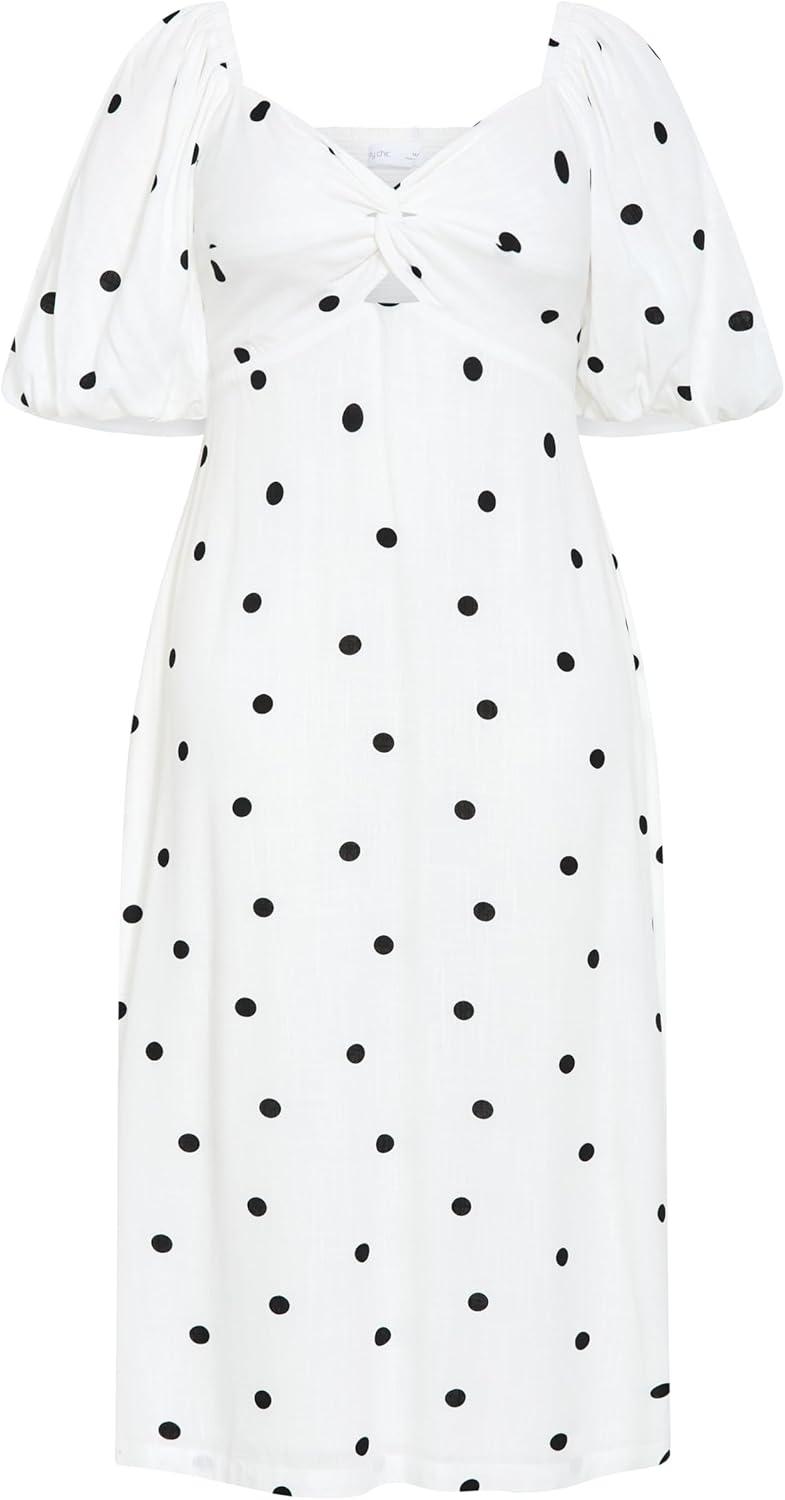 image:imageCity Chic Plus Size Dress Nala Spot Print Twist FrontBlack Polka Dot