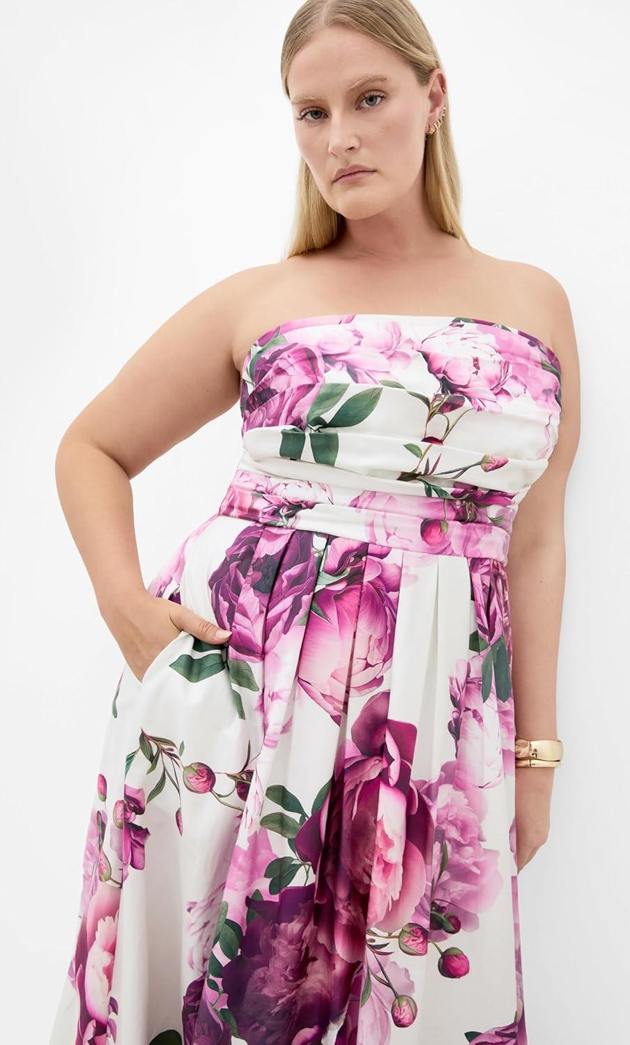 image:imageCity Chic Plus Size Dress Rosalee Sleeveless Print MaxiIvory Multi Bloom
