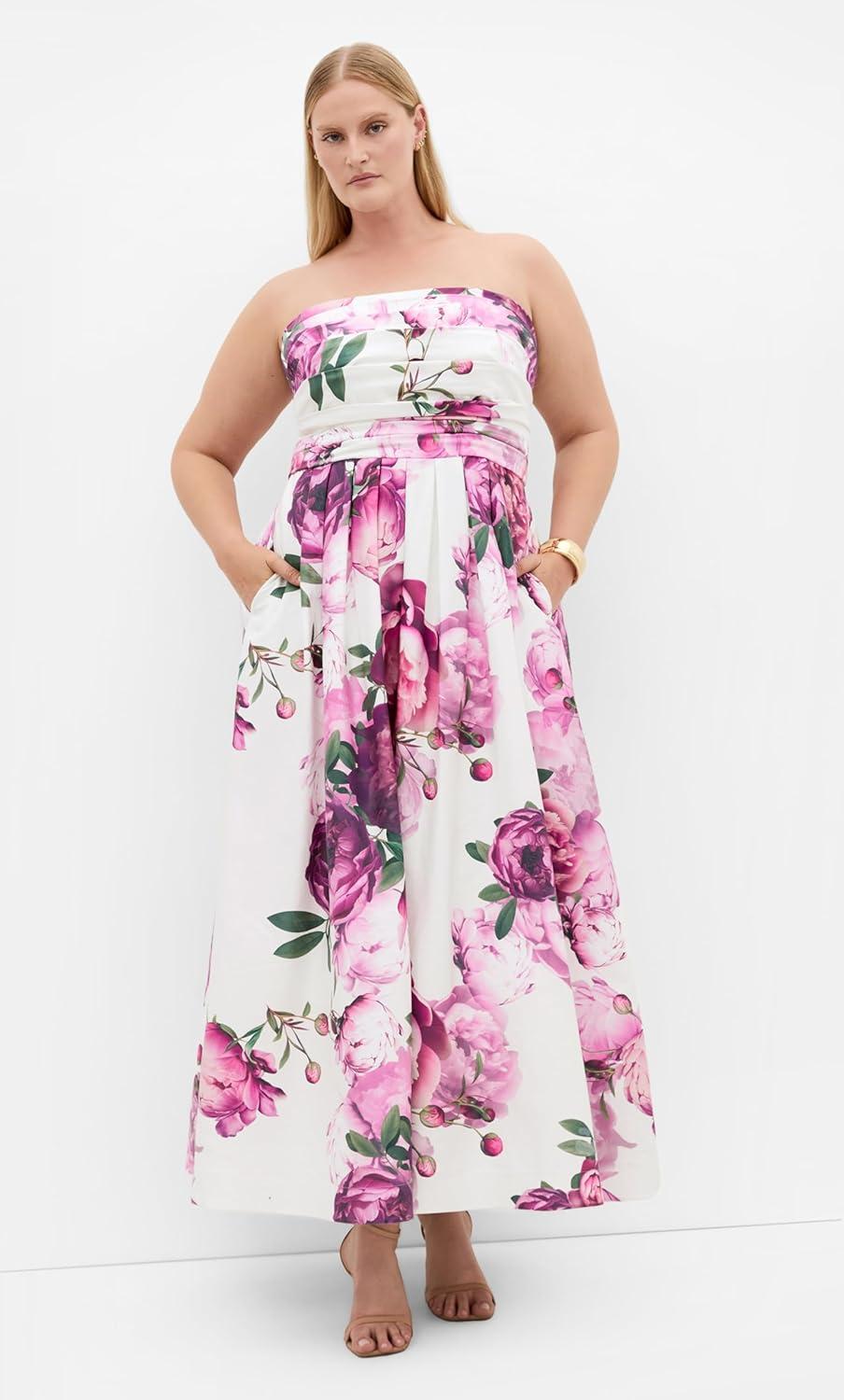 image:imageCity Chic Plus Size Dress Rosalee Sleeveless Print MaxiIvory Multi Bloom