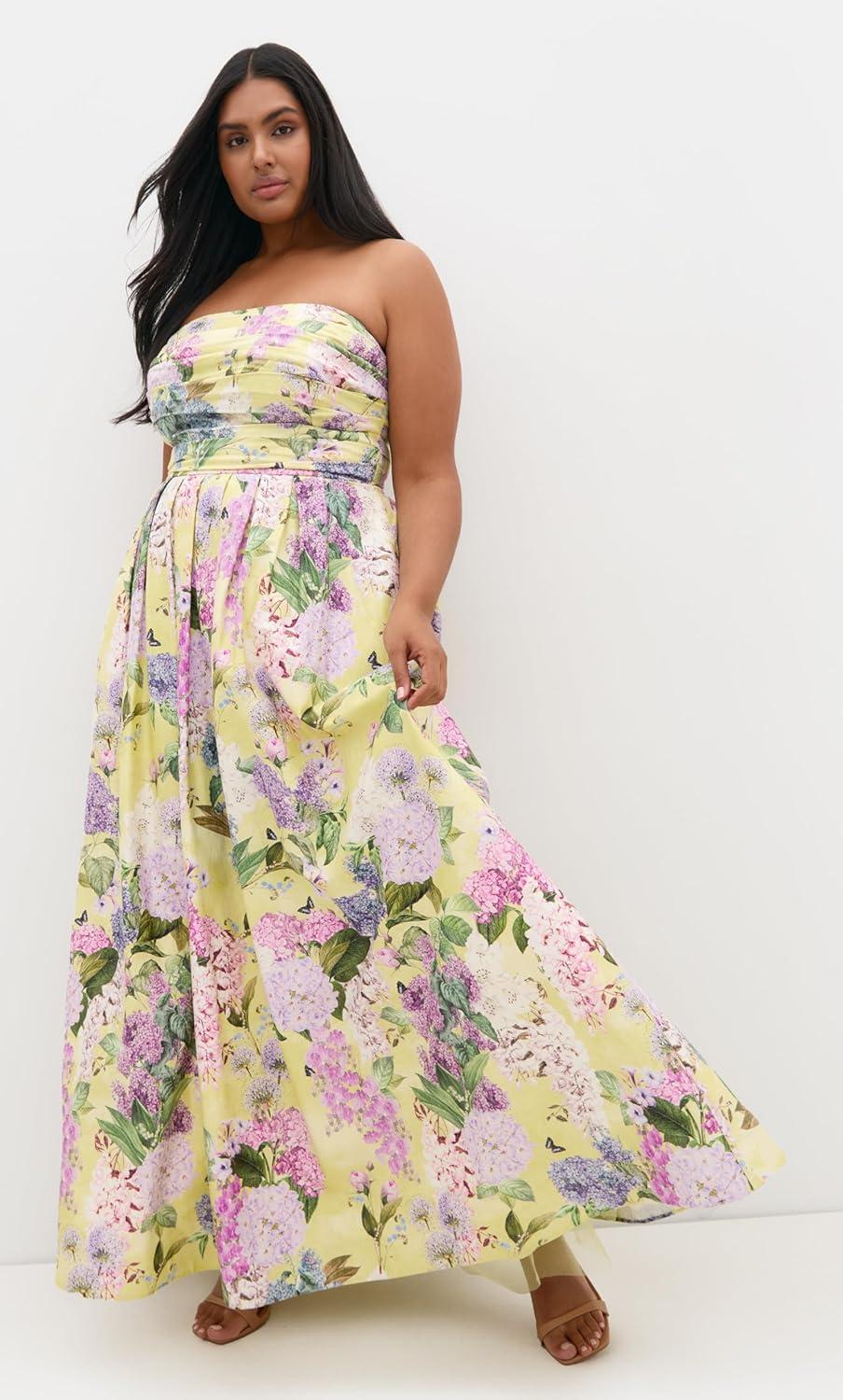 image:imageCity Chic Plus Size Dress Rosalee Sleeveless Print MaxiLemon Hydrangea