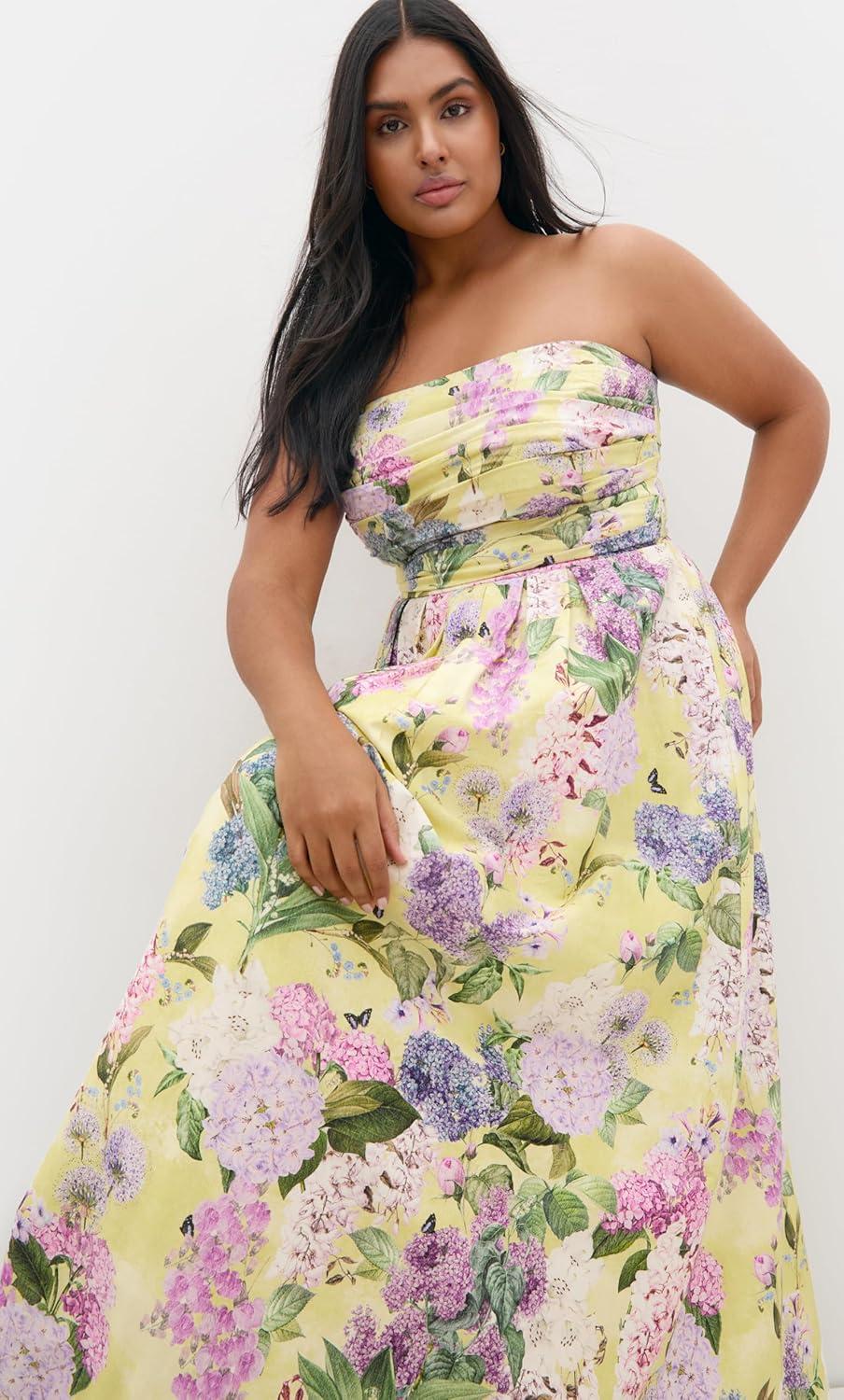 image:imageCity Chic Plus Size Dress Rosalee Sleeveless Print MaxiLemon Hydrangea