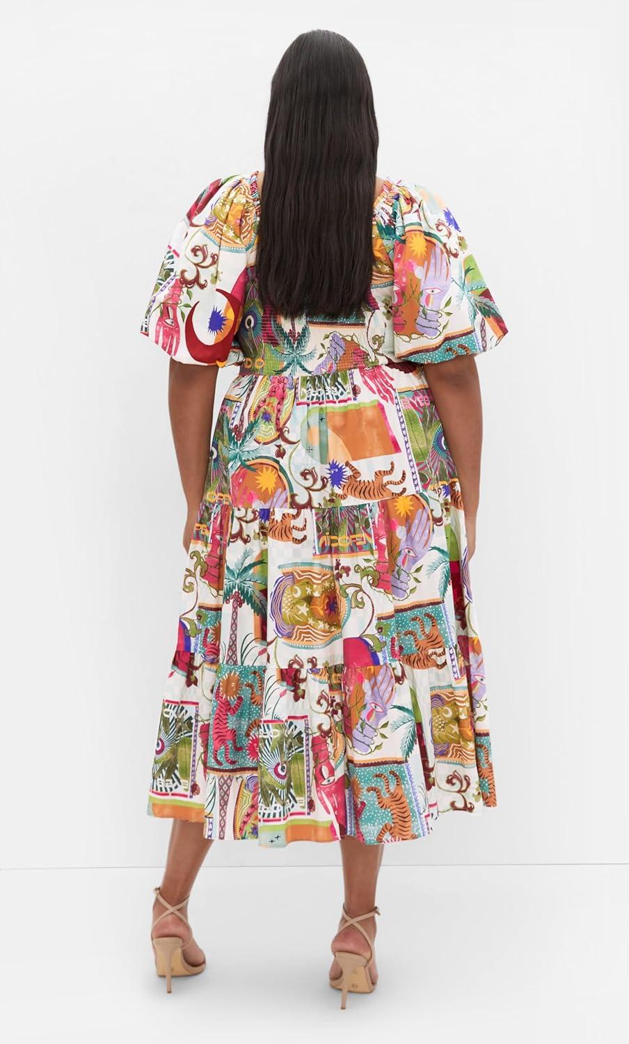 image:imageCity Chic Plus Size Dress Simona Print Puff SleeveDreamscape B
