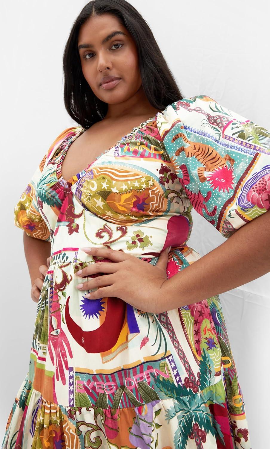 image:imageCity Chic Plus Size Dress Simona Print Puff SleeveDreamscape B