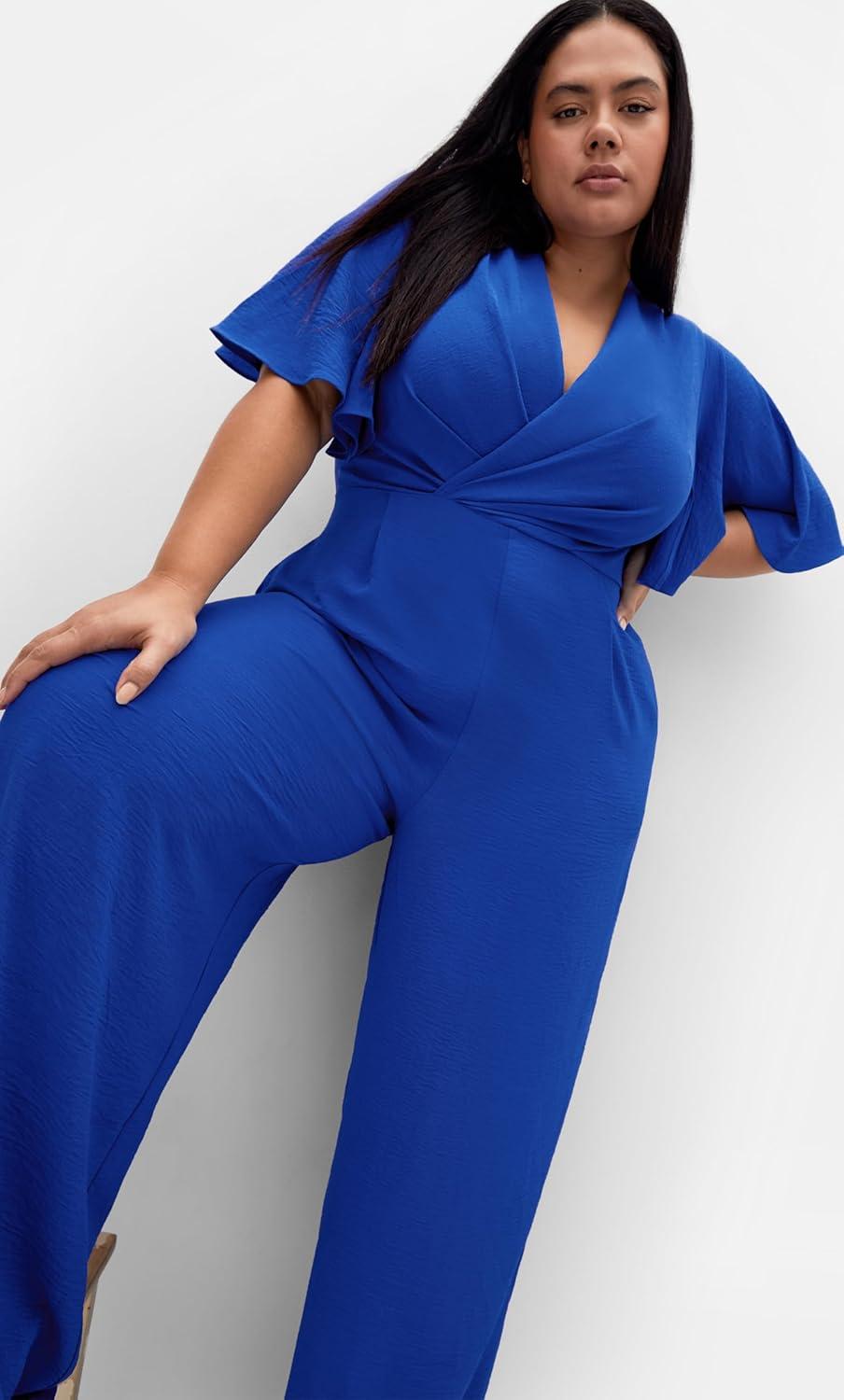 image:imageCity Chic Plus Size Jumpsuit Braelynn V NeckCerulean