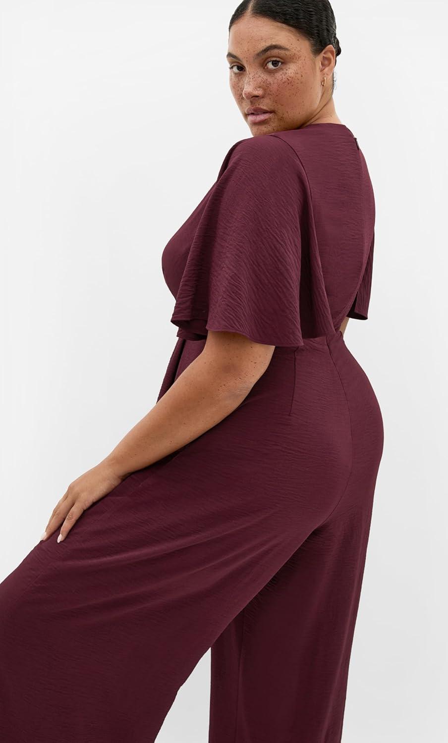 image:imageCity Chic Plus Size Jumpsuit Braelynn V NeckDark Cherry