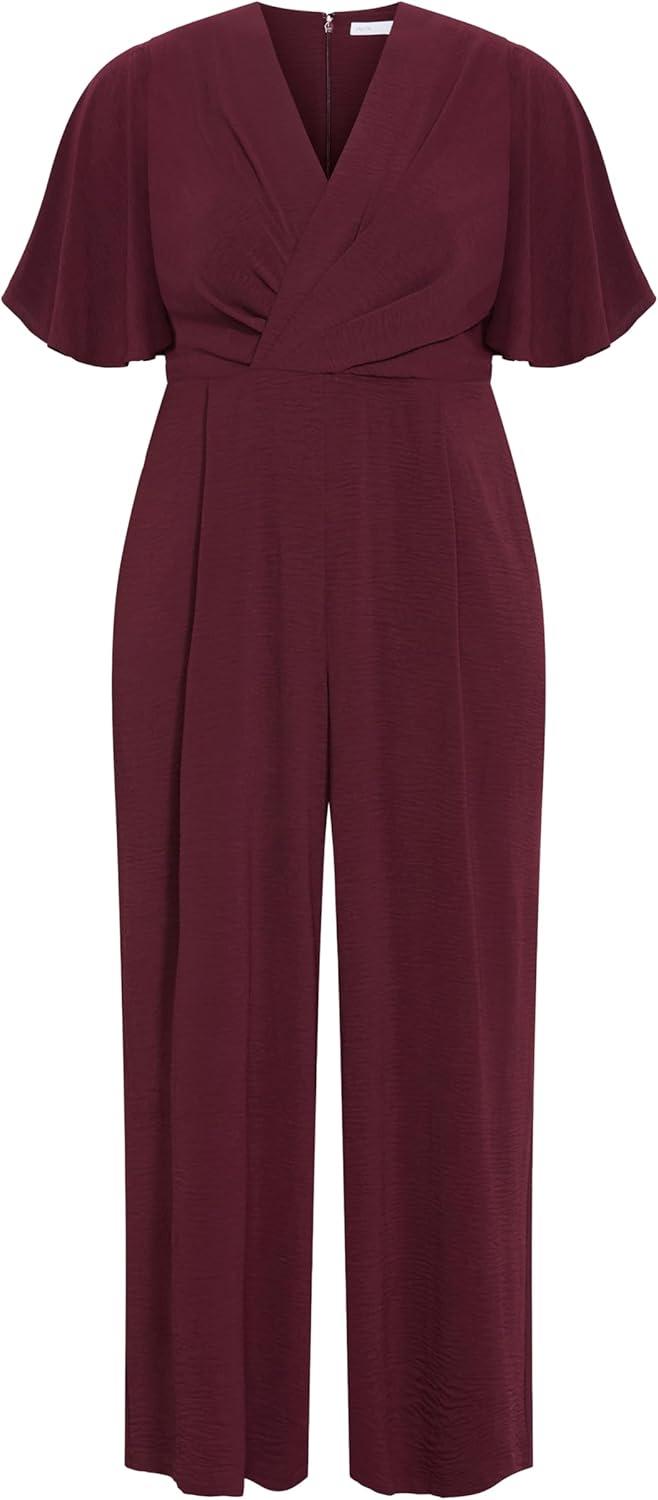 image:imageCity Chic Plus Size Jumpsuit Braelynn V NeckDark Cherry
