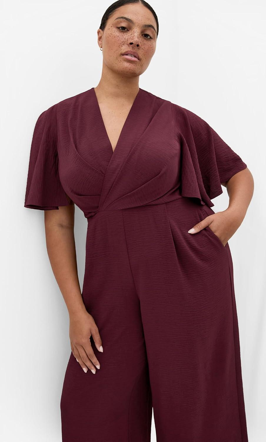 image:imageCity Chic Plus Size Jumpsuit Braelynn V NeckDark Cherry