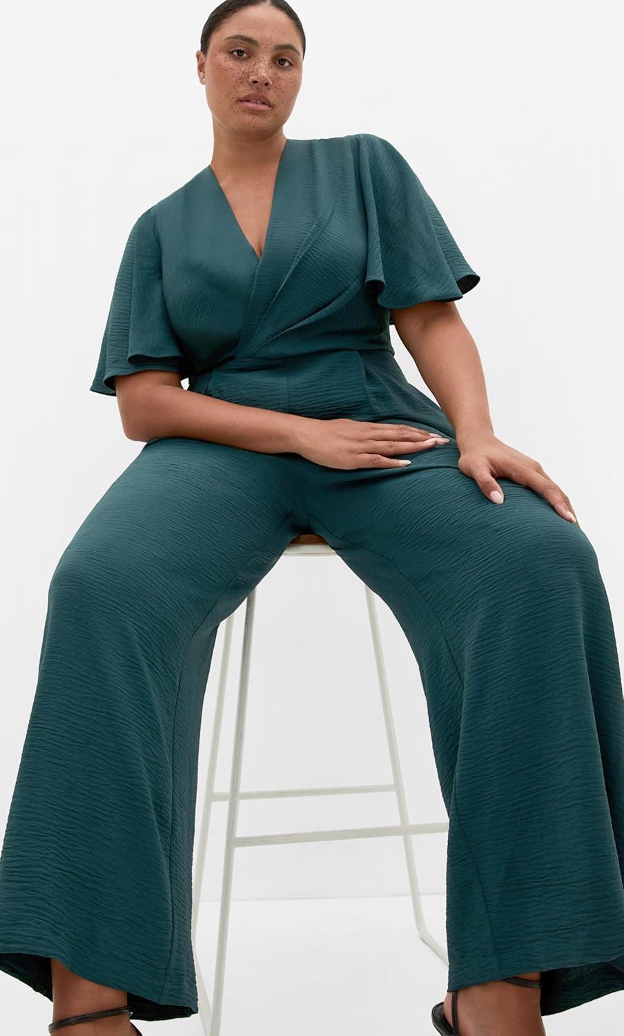 image:imageCity Chic Plus Size Jumpsuit Braelynn V NeckEmerald