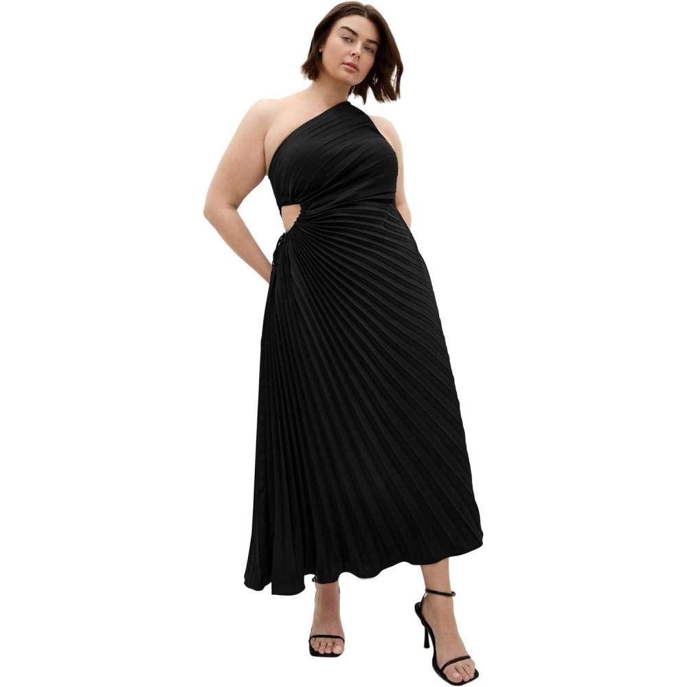 image:imageCity Chic Plus Size Dress Aliza One Shoulder Pleat MaxiBlack