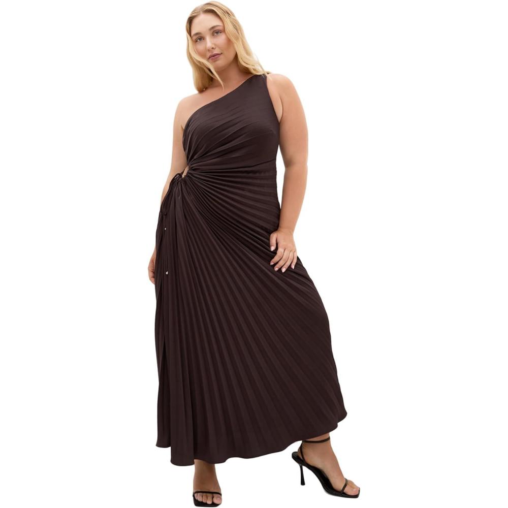 image:imageCity Chic Plus Size Dress Aliza One Shoulder Pleat MaxiChocolate