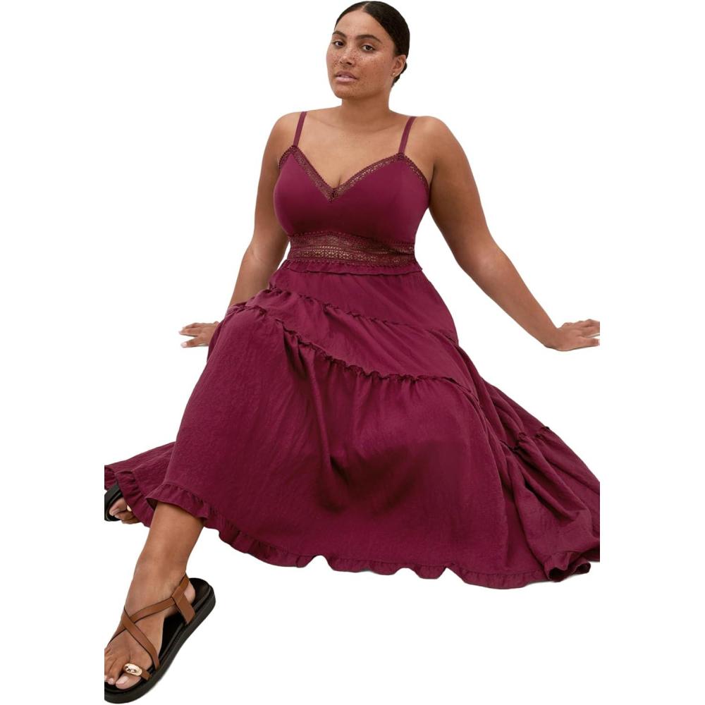 image:imageCity Chic Plus Size Dress  Ayla Crochet Tier MaxiPomegranate