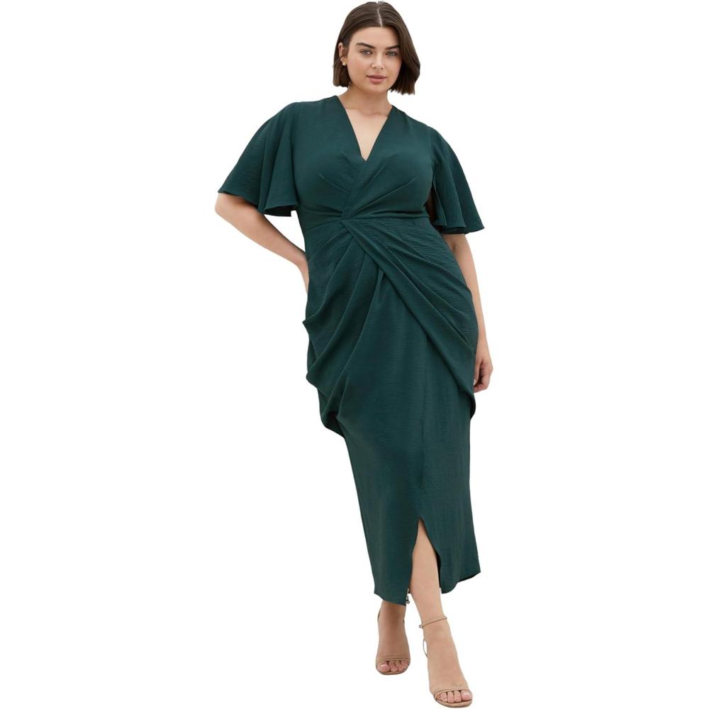 image:imageCity Chic Plus Size Dress Braelynn Drape MaxiEmerald