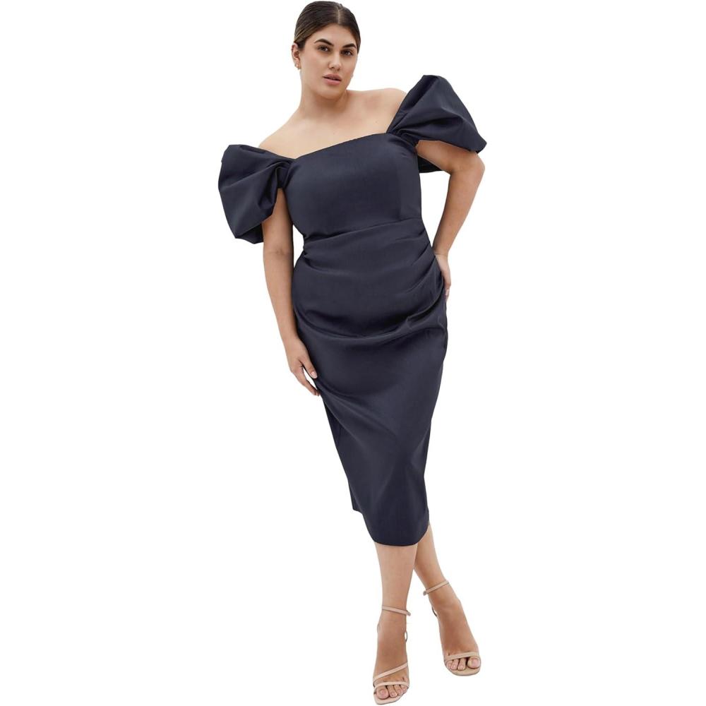 image:imageCity Chic Plus Size Dress Elyse Off Shoulder MidiNavy