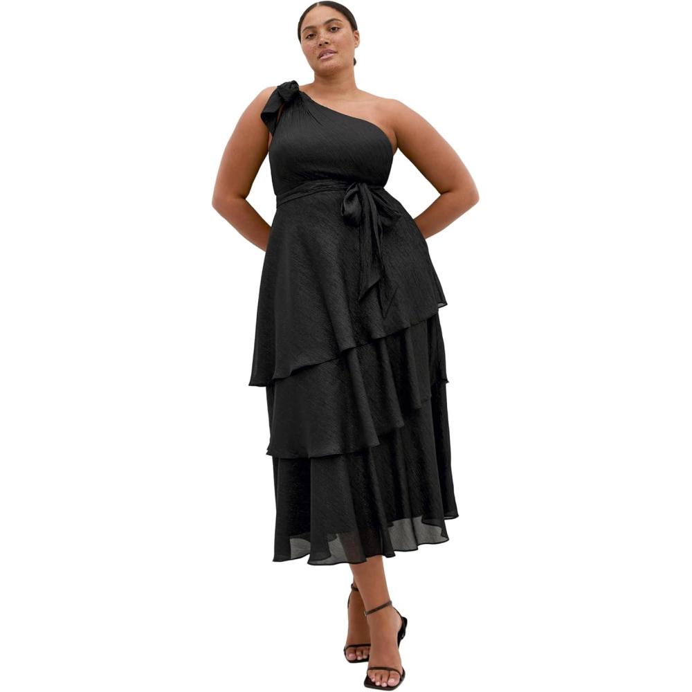 image:imageCity Chic Plus Size Dress Enchant Bouquet One Shoulder MaxiBlackSilver