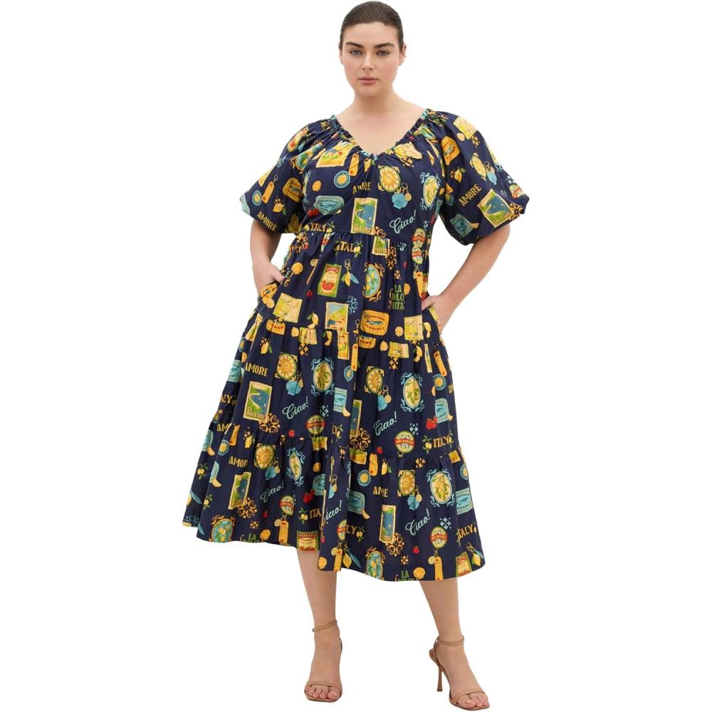 image:imageCity Chic Plus Size Dress Fantasy Floral Print V NeckNavy La Dolce