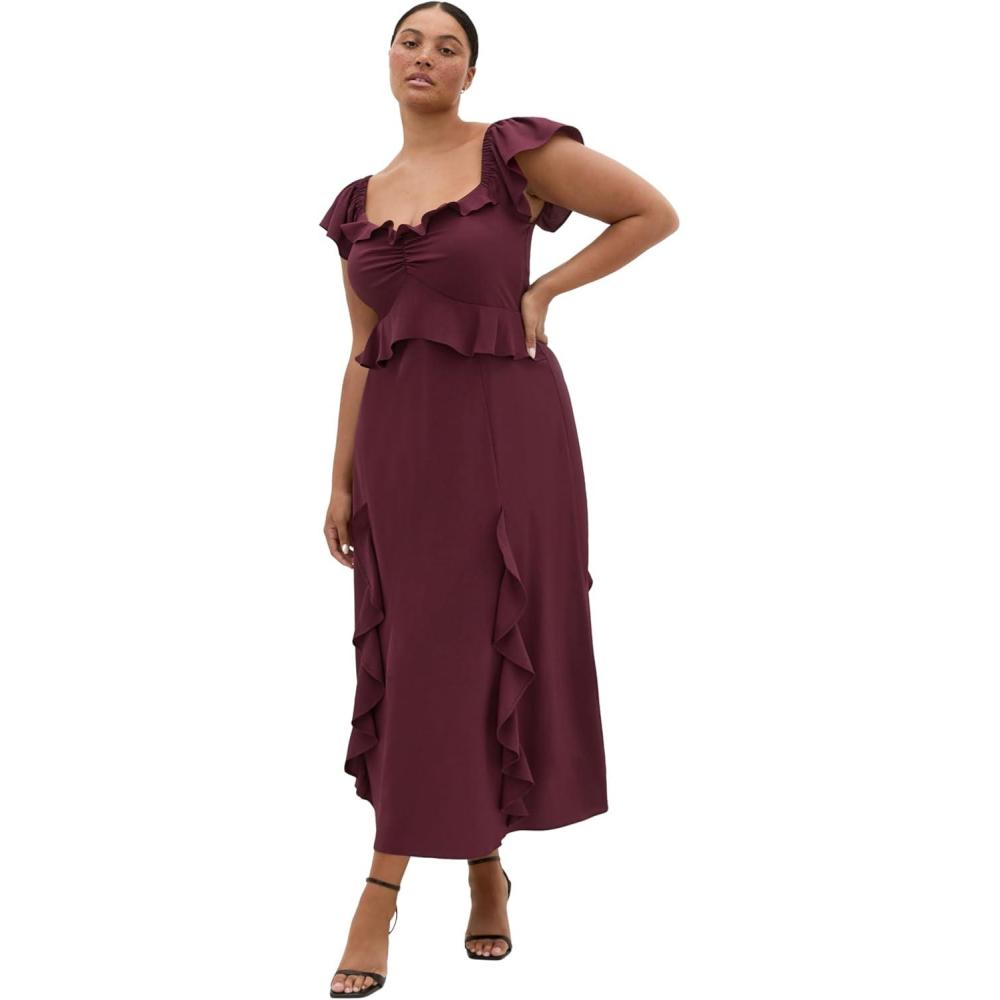 image:imageCity Chic Plus Size Dress Fee Frill MaxiDark Cherry