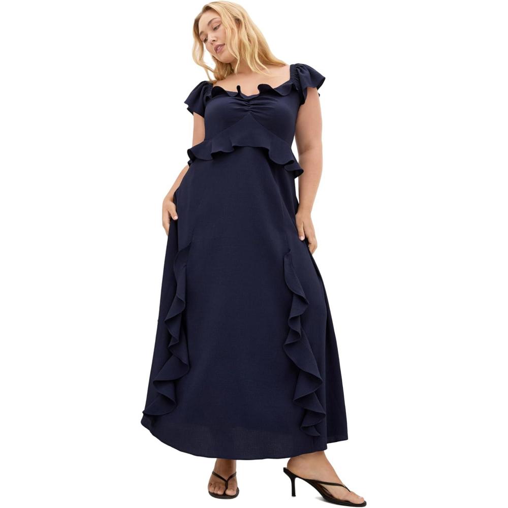 image:imageCity Chic Plus Size Dress Fee Frill MaxiNavy