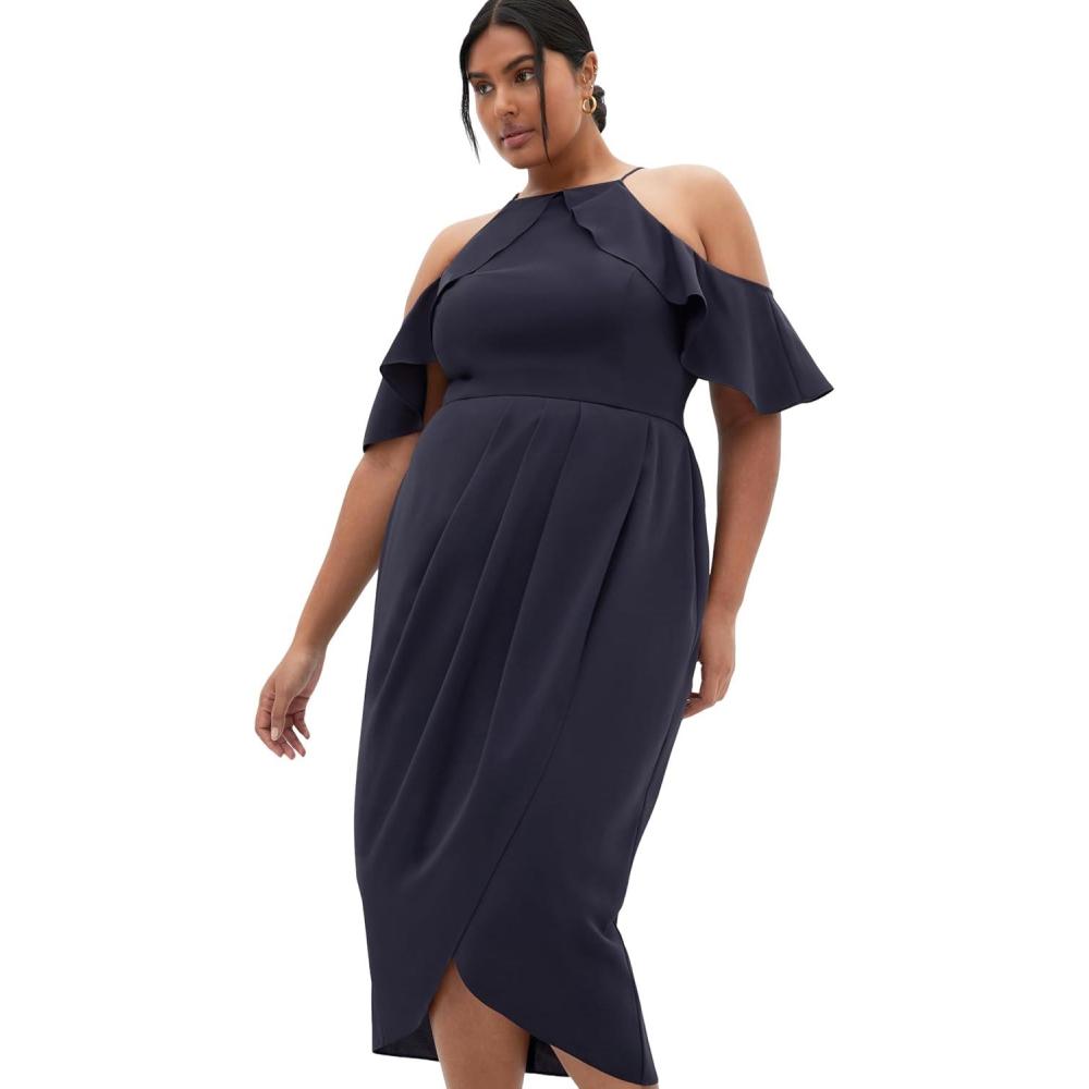 image:imageCity Chic Plus Size Dress Love Siren Ruffle ShoulderNavy