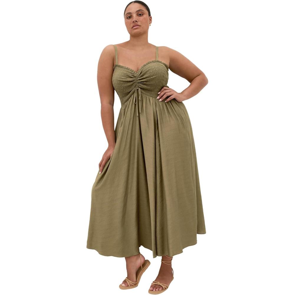 image:imageCity Chic Plus Size Dress Maui Shirred MaxiKhaki