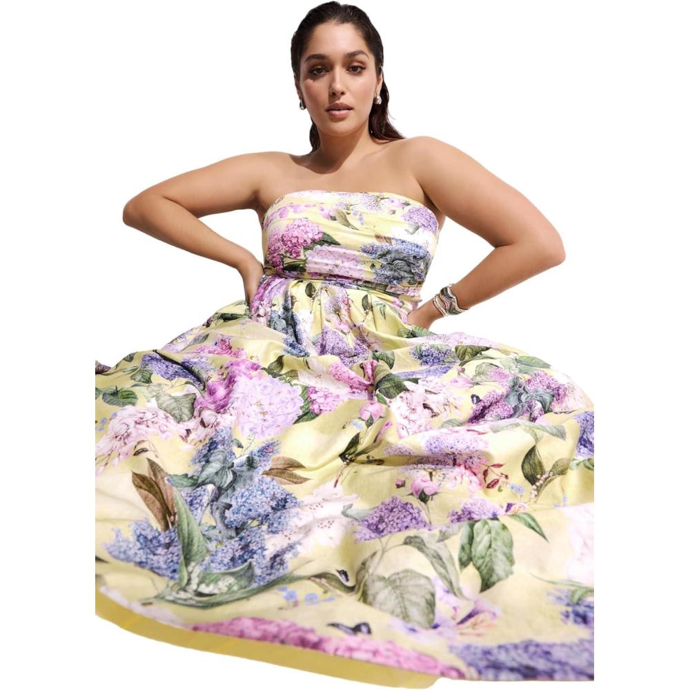 image:imageCity Chic Plus Size Dress Rosalee Sleeveless Print MaxiLemon Hydrangea