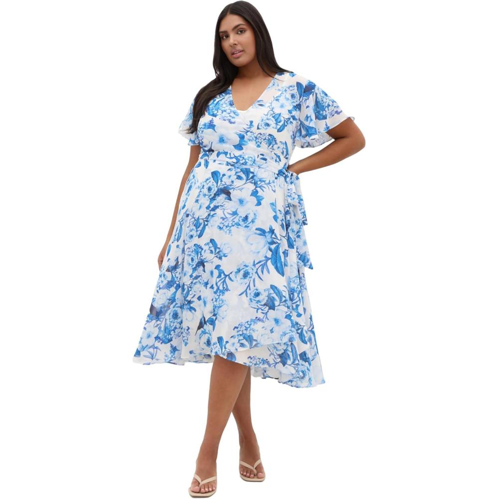 image:imageCity Chic Plus Size Dress Short Sleeve Bluebell Print Wrap MidiBluebell