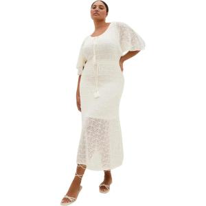 City Chic Plus Size Dress – Cassie Crochet Knit(Creme)
