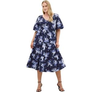 City Chic Plus Size Dress – Fantasy Floral Print V Neck(Amalfi Floral)