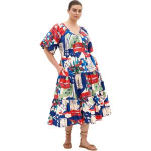 City Chic Plus Size Dress – Fantasy Floral Print V Neck(Marine Scape)