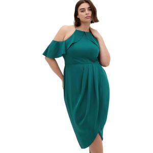 City Chic Plus Size Dress – Love Siren Ruffle Shoulder(Botanical)