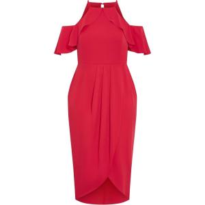 City Chic Plus Size Dress – Love Siren Ruffle Shoulder(Siren Red)
