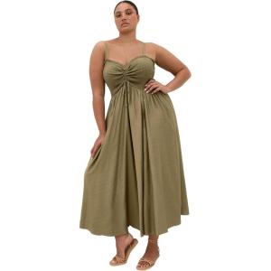 City Chic Plus Size Dress – Maui Shirred Maxi(Khaki)