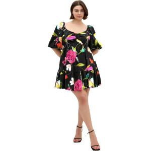 City Chic Plus Size Dress – Mila Print Mini(Floral Sketch)