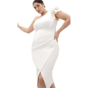 City Chic Plus Size Dress – Milani One Shoulder(Ivory)