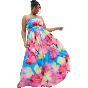 City Chic Plus Size Dress – Rosalee Sleeveless Print Maxi(Azure Bloom)