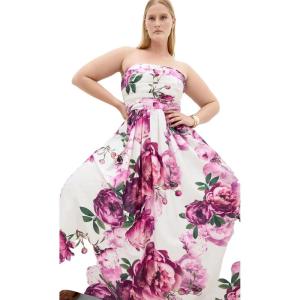 City Chic Plus Size Dress – Rosalee Sleeveless Print Maxi(Ivory Multi Bloom)
