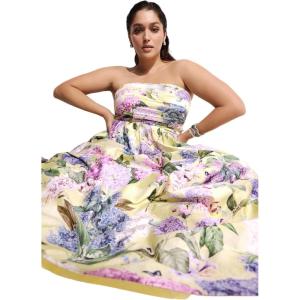 City Chic Plus Size Dress – Rosalee Sleeveless Print Maxi(Lemon Hydrangea)