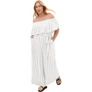 City Chic Plus Size Jumpsuit – Emery Off Shoulder Stripe(Black Stripe)