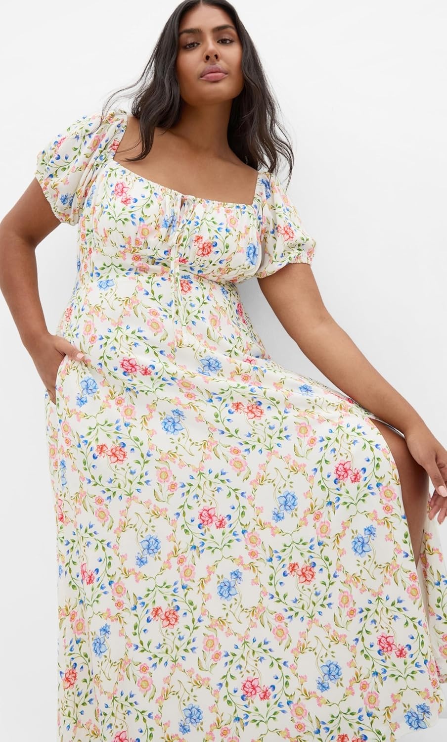 image:imageCity Chic Plus Size Dress Abbie Short Sleeve Bouquet Print MaxiCoastal Bouquet