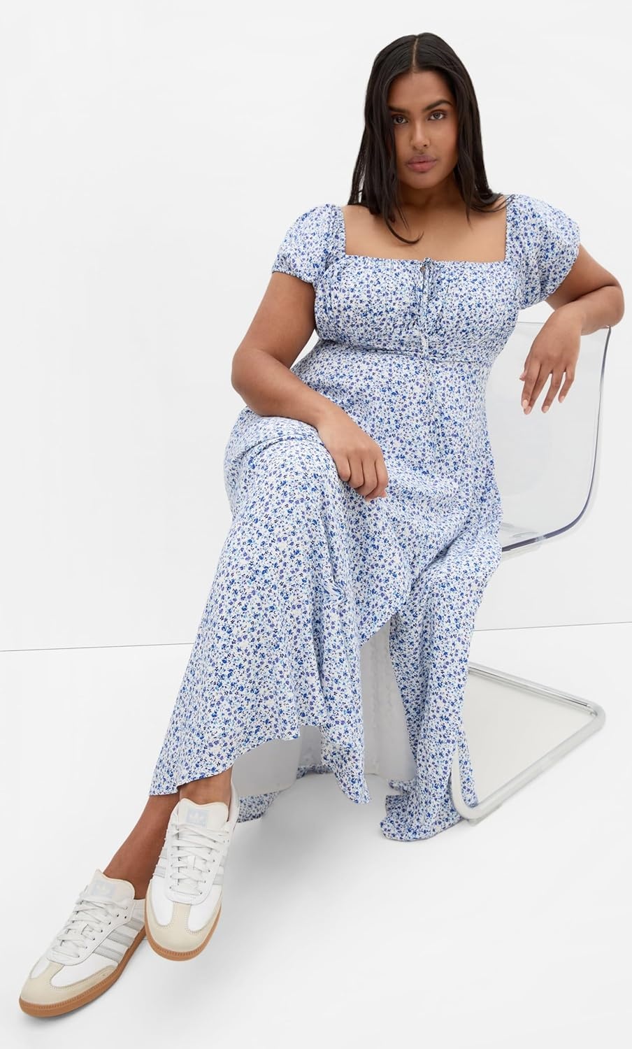 image:imageCity Chic Plus Size Dress Abbie Short Sleeve Floral Print MaxiBlue