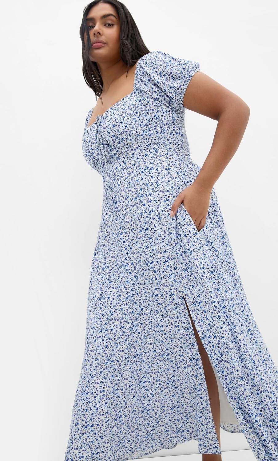image:imageCity Chic Plus Size Dress Abbie Short Sleeve Floral Print MaxiBlue