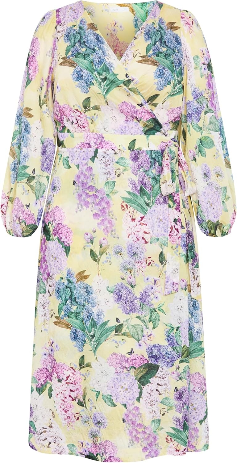 image:imageCity Chic Plus Size Dress Anastasia Hydrangea Print Wrap MaxiLemon Hydrandra