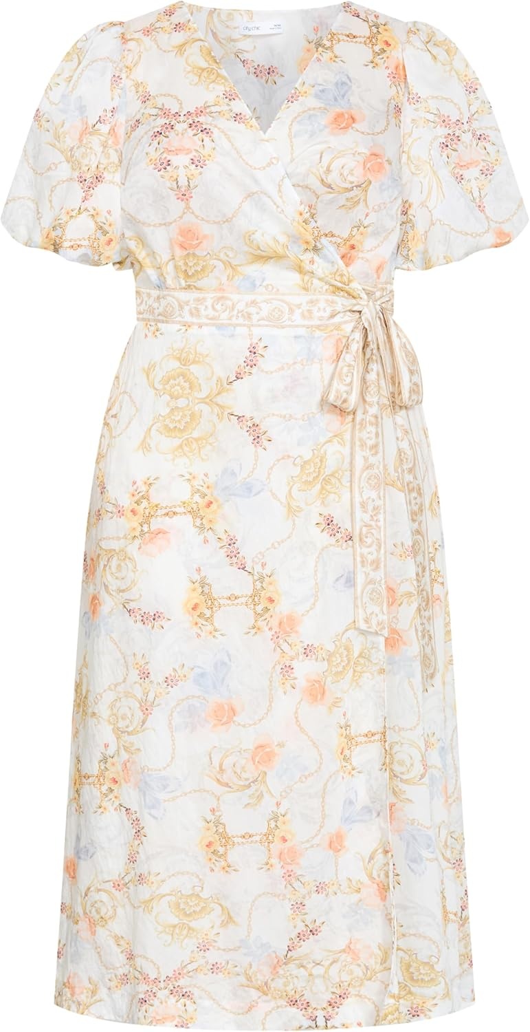 image:imageCity Chic Plus Size Dress Anastasia Opulent Print Wrap MaxiOpulent Ivory