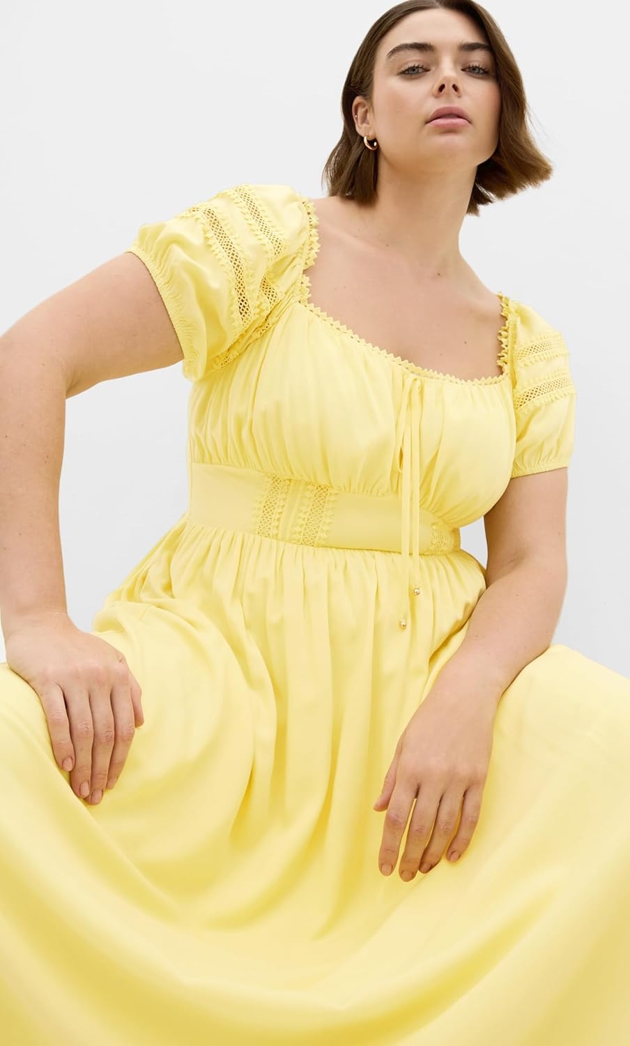 image:imageCity Chic Plus Size Dress Arielle Lace Trim MaxiLemon Zest