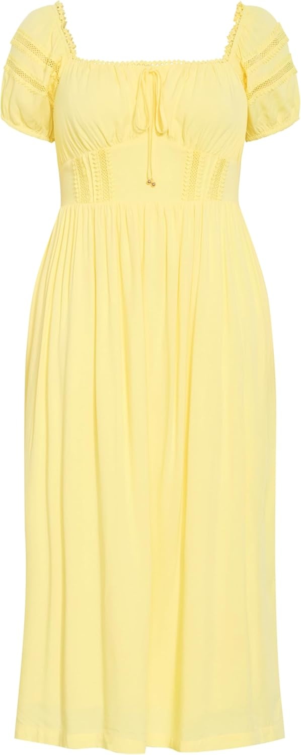 image:imageCity Chic Plus Size Dress Arielle Lace Trim MaxiLemon Zest