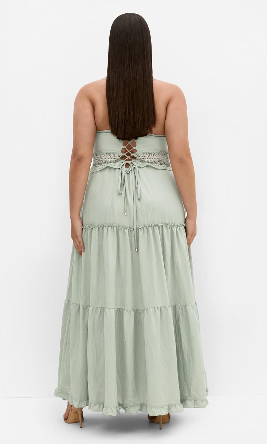 image:imageCity Chic Plus Size Dress Aura Crochet Tier MaxiLight Khaki
