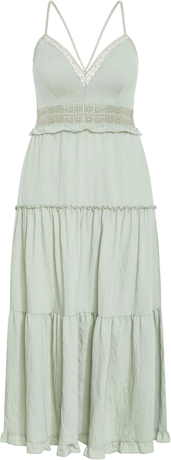 image:imageCity Chic Plus Size Dress Aura Crochet Tier MaxiLight Khaki