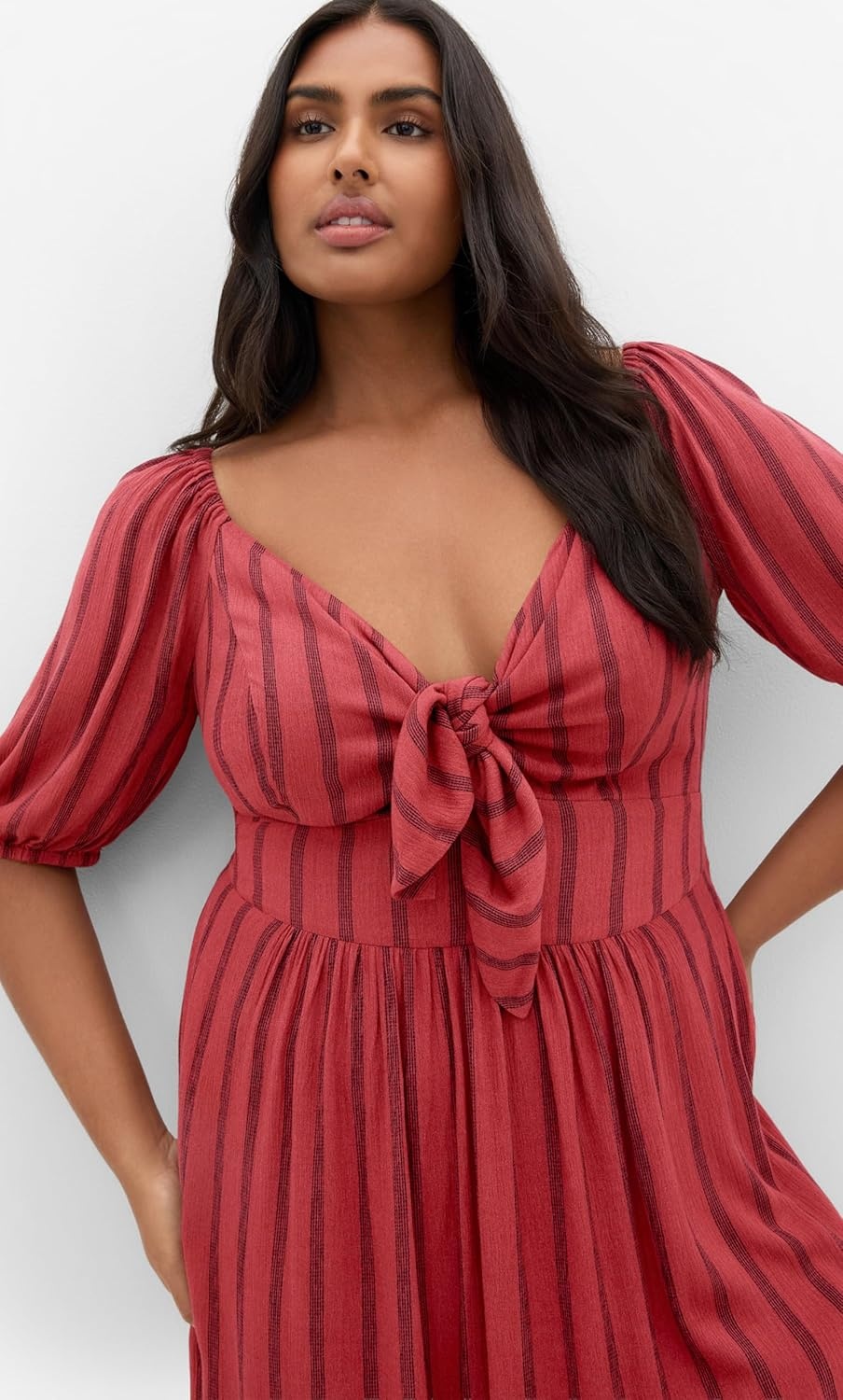 image:imageCity Chic Plus Size Dress Bella Stripe Tie Front MaxiRust Stripe
