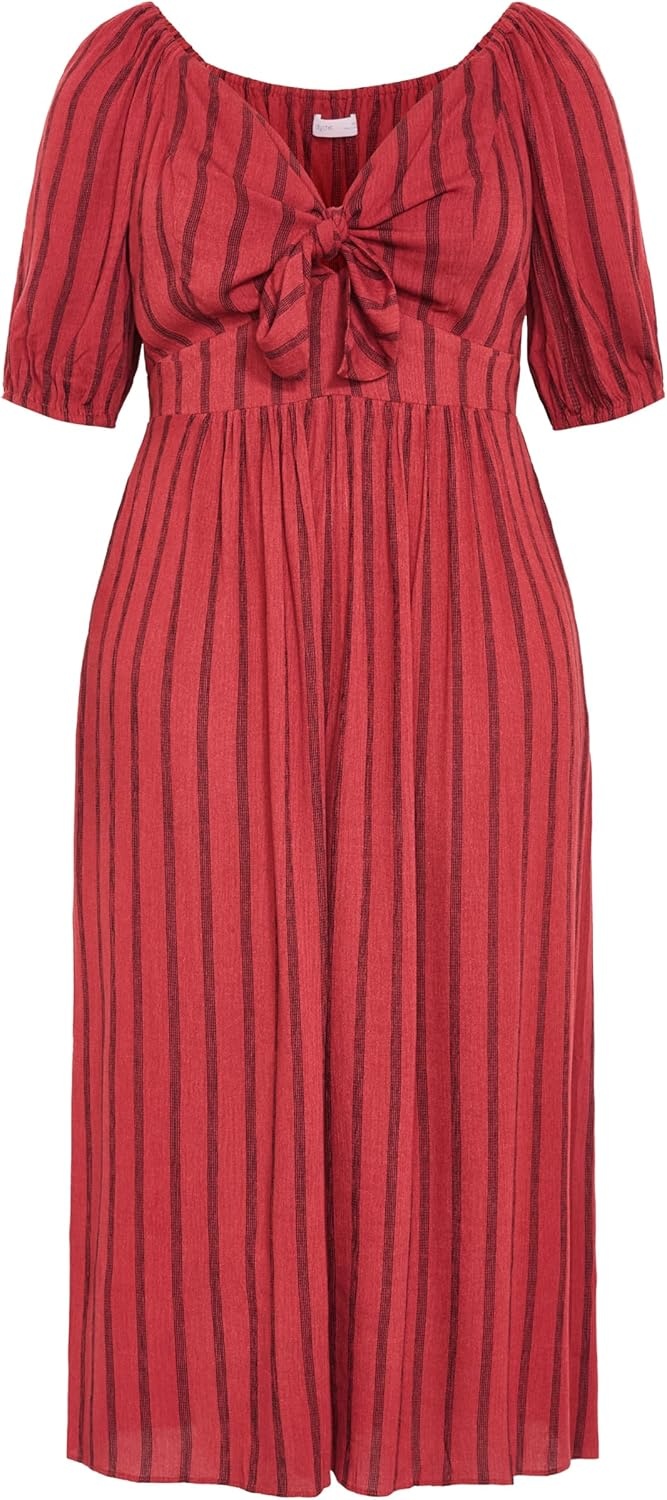 image:imageCity Chic Plus Size Dress Bella Stripe Tie Front MaxiRust Stripe